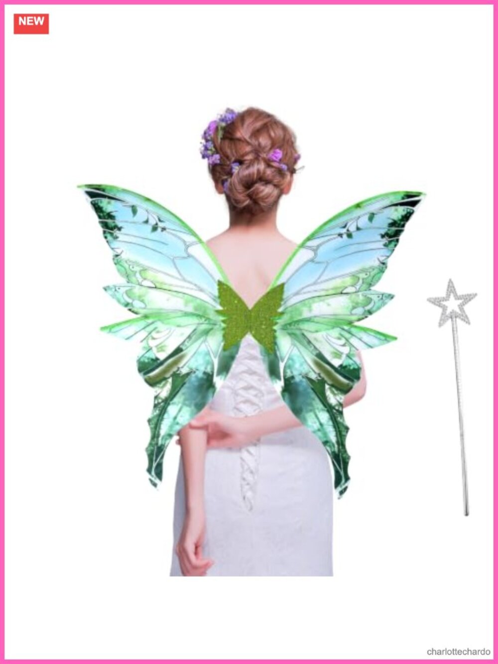 Fairy Wings Costume Set Organza Butterfly Wings Magic Wand Halloween Party